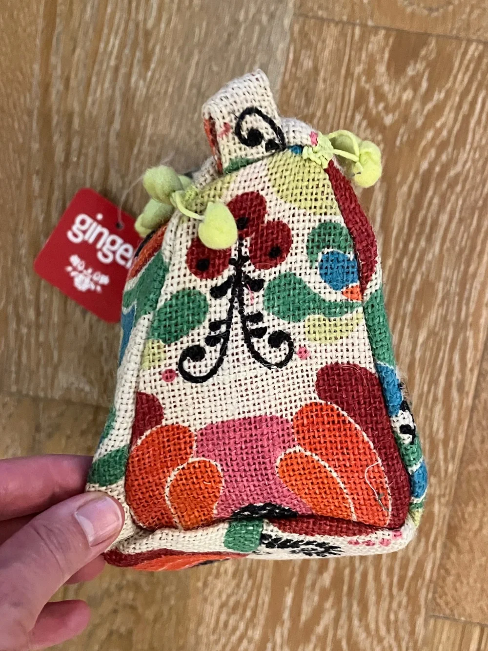 Floral Canvas Pouch with Pom Trim - Multicolor